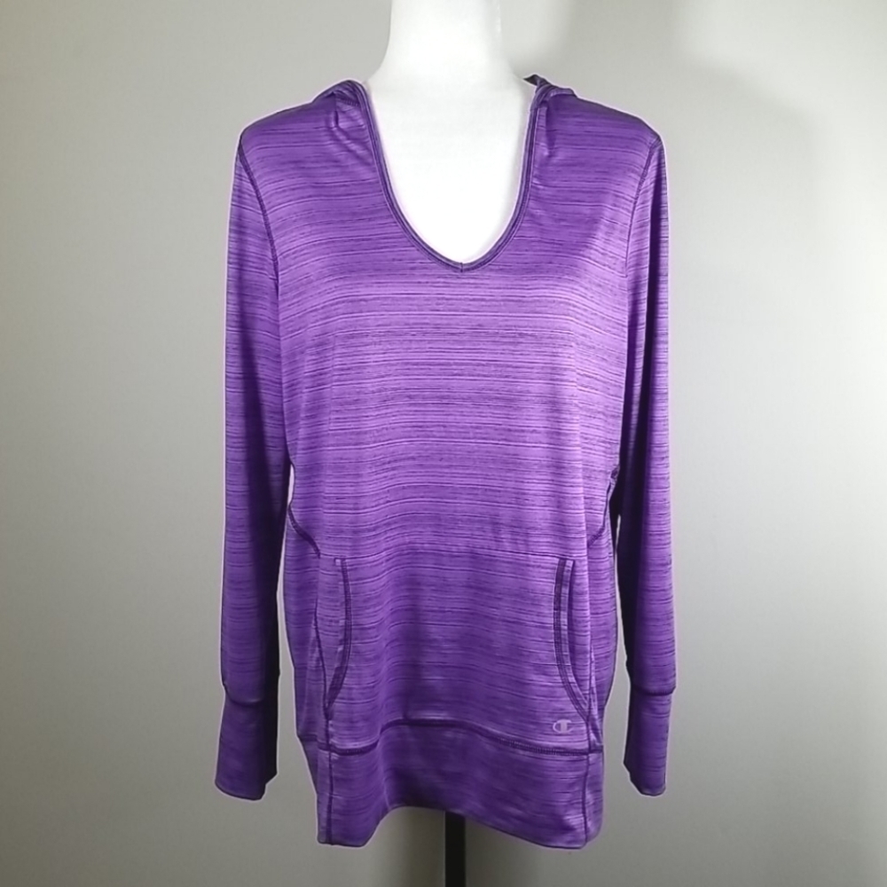 Champion Women's Hoodie Size L Purple Light Weight Warmup V-Neck